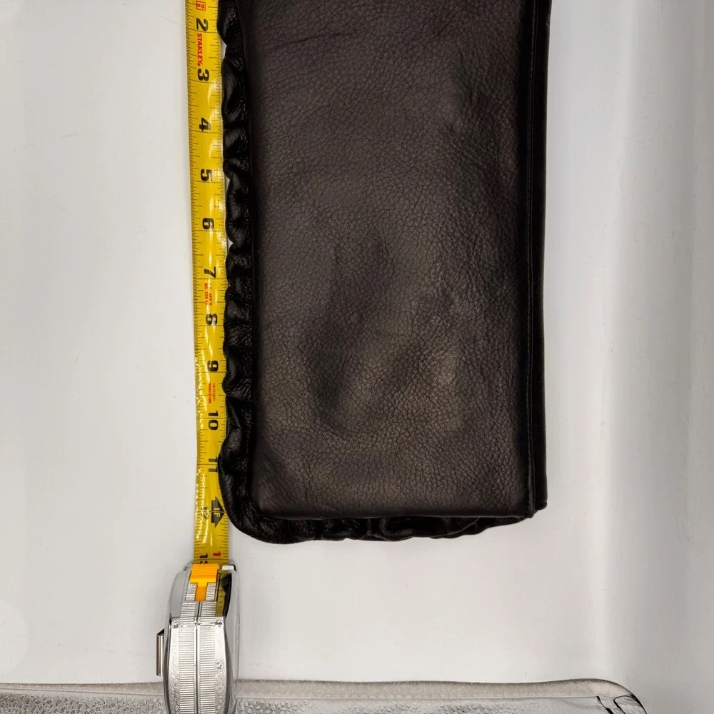 Treesje Leather Flap Clutch 80s‎ Inspired Handbag Black Ruffle Evening Bag